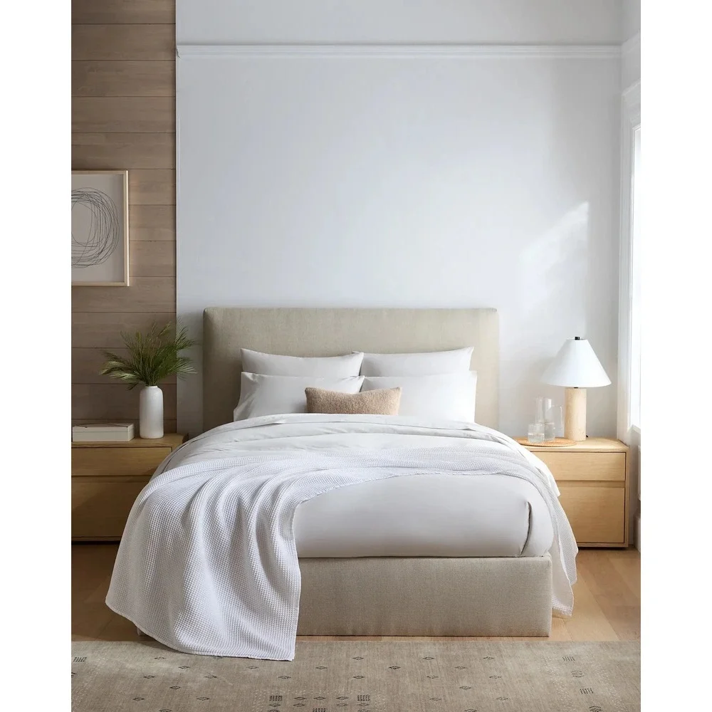 Quince Organic Waffle Bed Blanket Full/Queen White Cotton Textured Luxury New